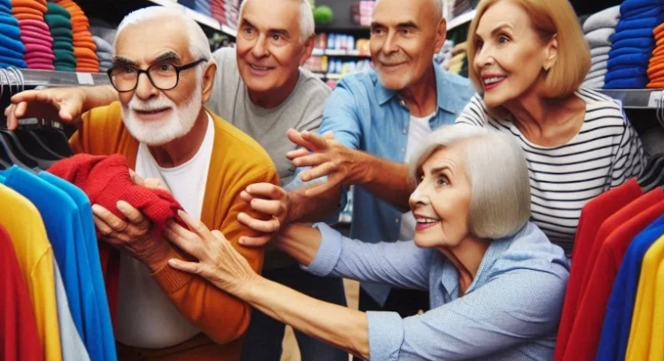 image représentant des Seniors dans les rayons d'un supermarché