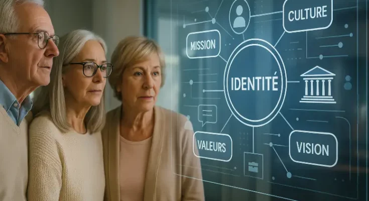 Seniors regardent l'identite de l'entreprise